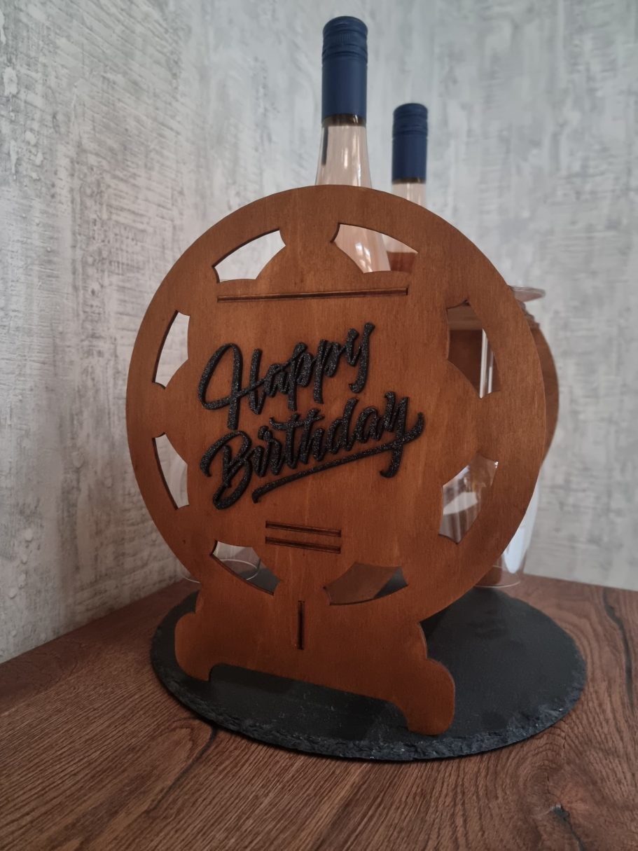 Weinständer "Happy Birthday" - Kirschbaum